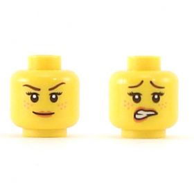 LEGO Head, Female with Brown Eyebrows, Freckles, and Scared / Smile Expressions