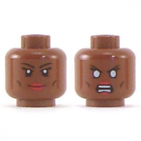 LEGO Head, Female, Dark Flesh, Smiling / Angry