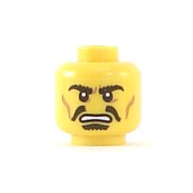 LEGO Head, Black Split Moustache, Bushy Eyebrows, Cheek Lines, Frowning
