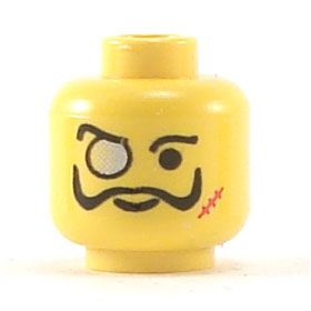 LEGO Head, Long Thin Black Moustache and Scar, Monocle