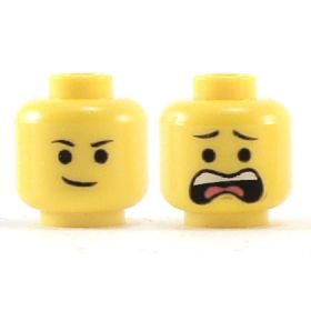 LEGO Head, Black Eyebrows, Crooked Smile / Scared