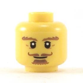 LEGO Head, Brown Bushy Eyebrows, Curly Moustache, and Soul Patch