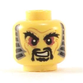 LEGO Head, Bushy Black Eyebrows, Red Eyes, Moustache and Soul Patch, Sideburns, Wrinkles