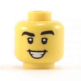 LEGO Head, Thick Black Eyebrows, Large Smile