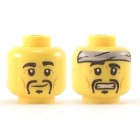 LEGO Head, Black Eyebrows, Moustache and Goatee, Cheek Lines, Crooked Smile/Worried
