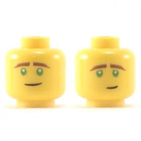 LEGO Head, Reddish Brown Eyebrows, Green Eyes, Crooked Smile