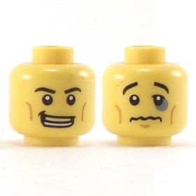 LEGO Head, Thick Small Eyebrows, Open Grin / Black Eye and Frown