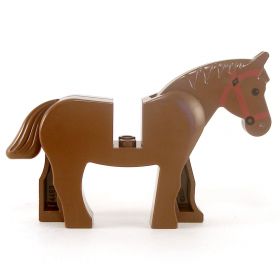 LEGO Riding Horse, Brown v1, Red Harness
