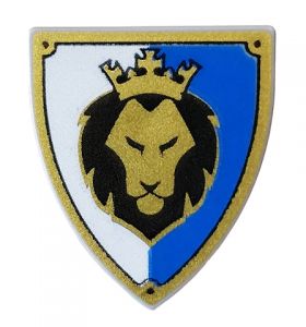LEGO Shield, Triangular with Lion Head on Blue and White Background