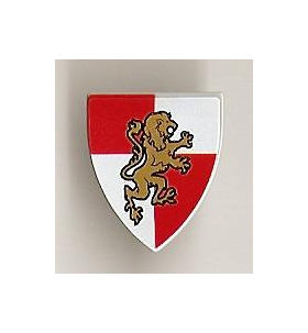 LEGO Minifig Shield - Triangular with Gold Lion on Red/White Quarters Print
