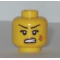 LEGO Head, Female with Dark Brown Thin Eyebrows, Angry Mouth, Bruise on Cheek