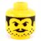 LEGO Head, Black Hair and Trimmed Moustache, Chin Stubble, Smiling