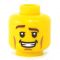 LEGO Head, Brown Eyebrows, One Raised, Large Smile with Teeth, Cheek Lines