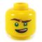 LEGO Head, Brown Eyebrows and Green Eyes, Smiling, Raised Eyebrow