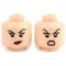 LEGO Head, Female, Black Eyebrows and Dark Red Lips, Crooked Smile / Angry