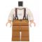 LEGO Female Outfit, White Shirt with Light Brown Pants and Suspenders
