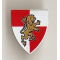 LEGO Shield, Triangular with Red/White Quarters, Gold Lion